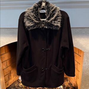 Le Moda Elegant Black Coat with Faux Fur Collar size XL